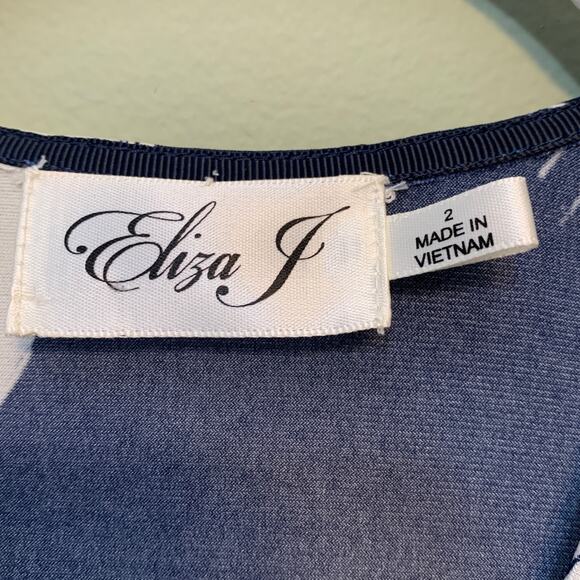 Eliza J Dress Women 2 Cream Blue Jersey Maxi V-Neck Tie Waist Stretch Sleeveless - Picture 7 of 11